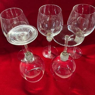 Five rhinestone stem water goblets!