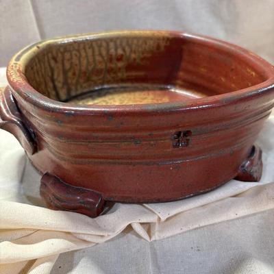 Signed pottery bowl, rust glaze!