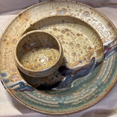 Artist signed pottery chip & dip piece!