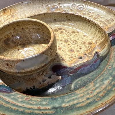 Artist signed pottery chip & dip piece!