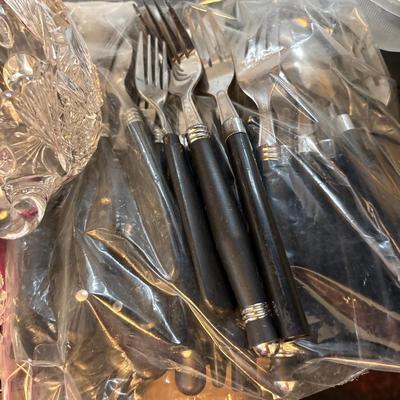 Presto hot air popper, silverware, trays, plasticware