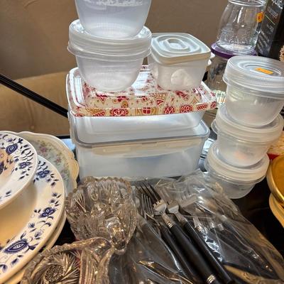 Presto hot air popper, silverware, trays, plasticware