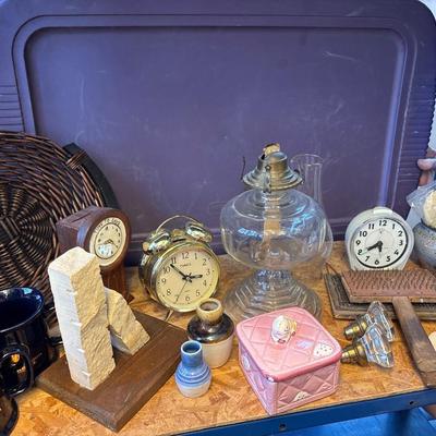 Oil lamp, alarm clock, glass door handles, and more