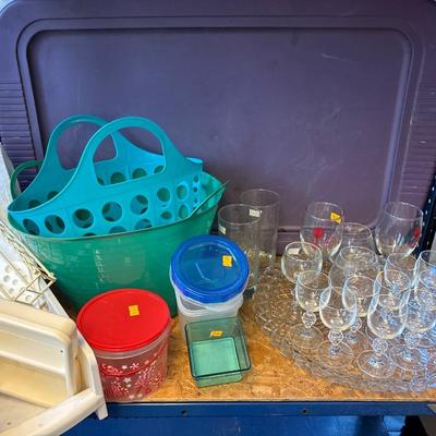Crystal tray, glasses and plastic items