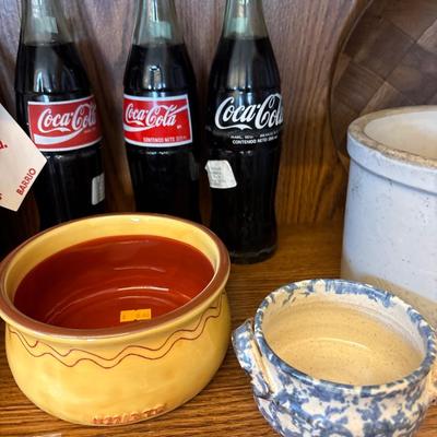 Coca-Cola and Stewart’s root beer bottles, crock, tea cups,