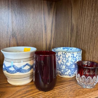 Coca-Cola and Stewart’s root beer bottles, crock, tea cups,