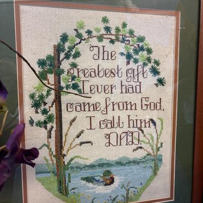 Cross-stitch Dad wall art, vases, decor