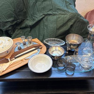 New bread knife, Vintage casserole, silver plate, and more