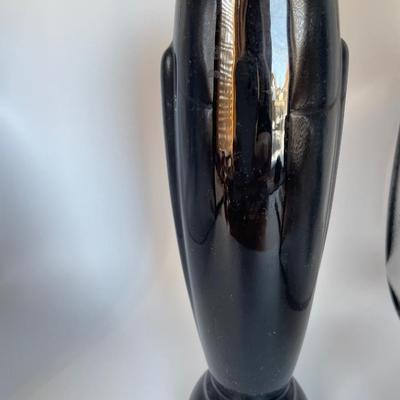 Frankoma 43 black pottery vase with USSR teacup