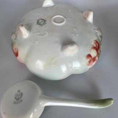 Hand painted footed bowl with spoon