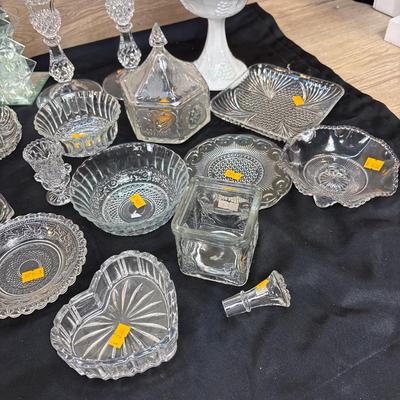 Lg. Covered milk glass and clear glass lot