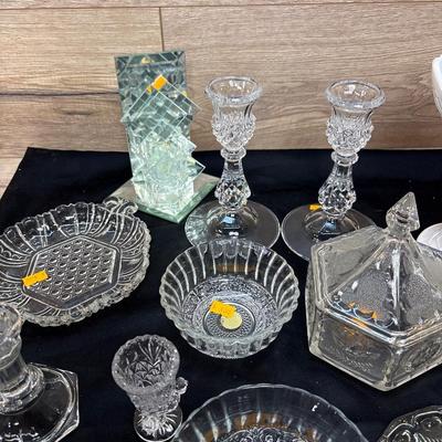 Lg. Covered milk glass and clear glass lot