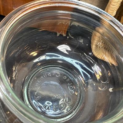 Weck glass covered jar, Pyrex, basket lot