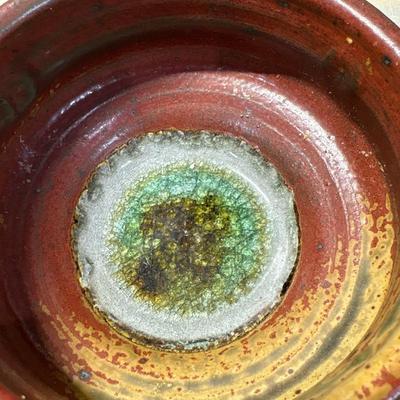 Artist signed pedestal pottery bowl!