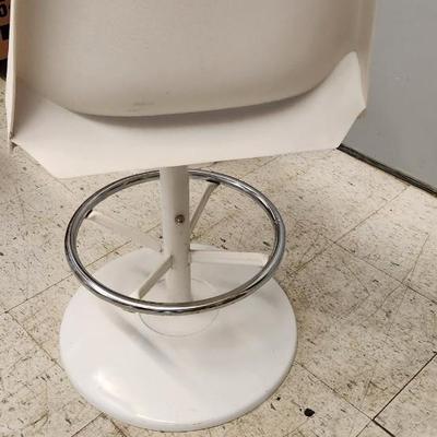 Sale Photo Thumbnail #4: You are bidding on one stool! There are 5 available. Arthur Umanoff designed with new orange upholstery. These are adjustable to 4 heights between 23" and 29"from floor to seat. This listing is the stool marked #1