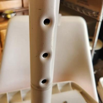 Sale Photo Thumbnail #11: You are bidding on one stool! There are 5 available. Arthur Umanoff designed with new orange upholstery. These are adjustable to 4 heights between 23" and 29"from floor to seat. This listing is the stool marked #1