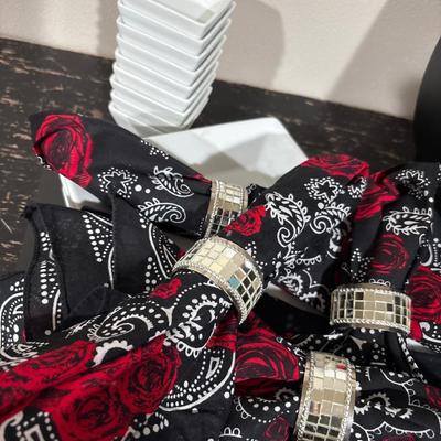 Tidbit dishes, serving trays, napkins, napkins rings!