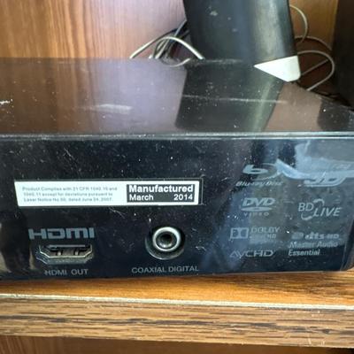 Portable DVD player with cords, microphones, and more