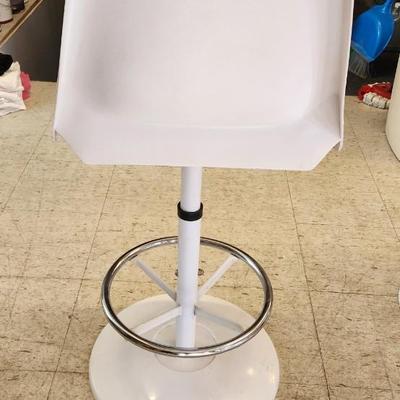 Sale Photo Thumbnail #18: You are bidding on one stool! There are 5 available. Arthur Umanoff designed with new orange upholstery. These are adjustable to 4 heights between 23" and 29"from floor to seat. This listing is the stool marked #2