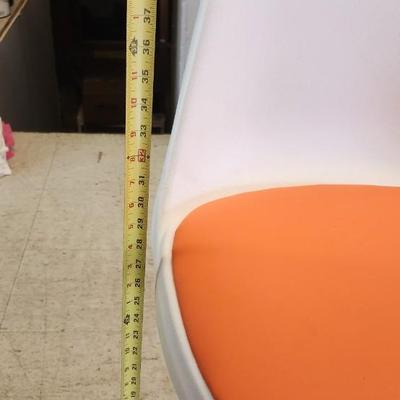 Sale Photo Thumbnail #20: You are bidding on one stool! There are 5 available. Arthur Umanoff designed with new orange upholstery. These are adjustable to 4 heights between 23" and 29"from floor to seat. This listing is the stool marked #2