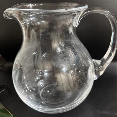 Clear glass pitcher with napkin rings!