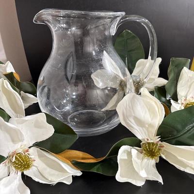 Clear glass pitcher with napkin rings!