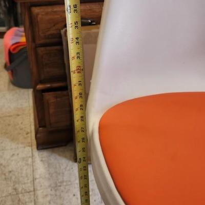 Sale Photo Thumbnail #42: You are bidding on one stool! There are 5 available. Arthur Umanoff designed with new orange upholstery. These are adjustable to 4 heights between 23" and 29"from floor to seat. This listing is the stool marked #4
