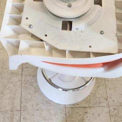 Sale Photo Thumbnail #43: You are bidding on one stool! There are 5 available. Arthur Umanoff designed with new orange upholstery. These are adjustable to 4 heights between 23" and 29"from floor to seat. This listing is the stool marked #4