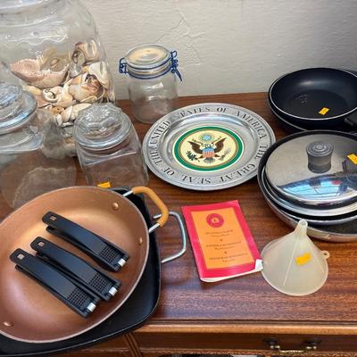 Jar with shells, cookware & more