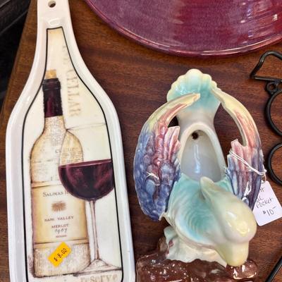 Pottery bowl, wall pocket, vase & more