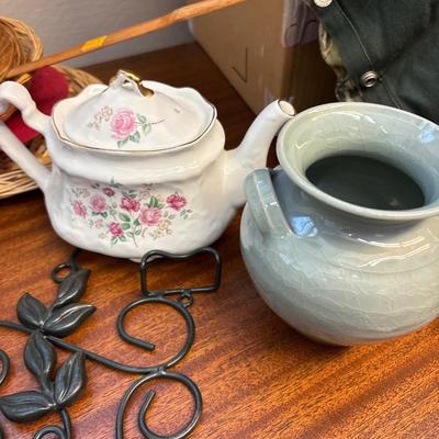 Pottery bowl, wall pocket, vase & more