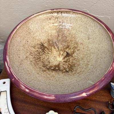 Pottery bowl, wall pocket, vase & more