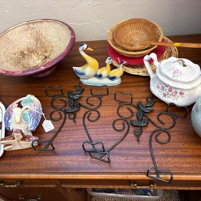 Pottery bowl, wall pocket, vase & more