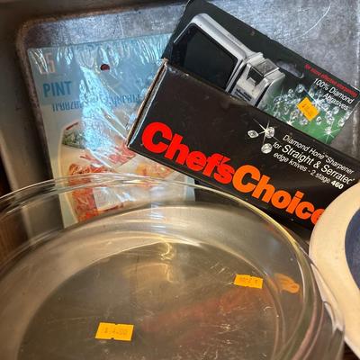 Crystal trays, bakeware, knife sharpener