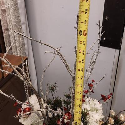 Sale Photo Thumbnail #114: Large Crystal Vase with Christmas themed Silk Flowers and branches. Adorable metal Christmas themed fireplacescreen.