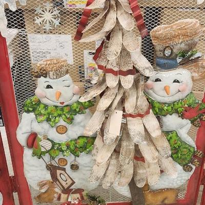 Sale Photo Thumbnail #120: Large Crystal Vase with Christmas themed Silk Flowers and branches. Adorable metal Christmas themed fireplacescreen.