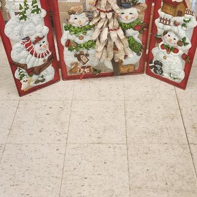 Sale Photo Thumbnail #118: Large Crystal Vase with Christmas themed Silk Flowers and branches. Adorable metal Christmas themed fireplacescreen.