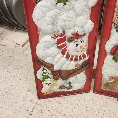 Sale Photo Thumbnail #119: Large Crystal Vase with Christmas themed Silk Flowers and branches. Adorable metal Christmas themed fireplacescreen.