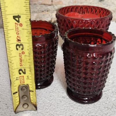 Sale Photo Thumbnail #142: Misc lot of red glass...the scallop, handled bowl is flashed color. The rest are red glass