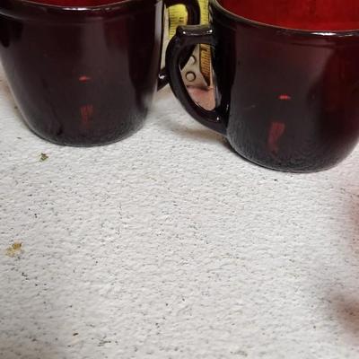 Sale Photo Thumbnail #138: Misc lot of red glass...the scallop, handled bowl is flashed color. The rest are red glass