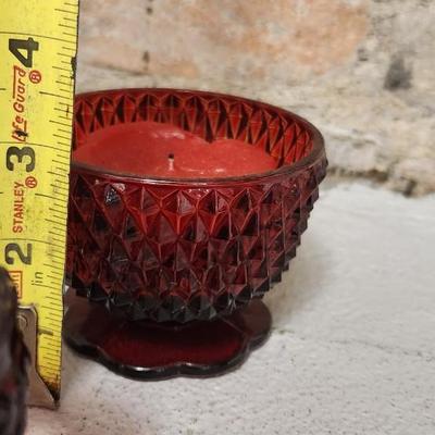 Sale Photo Thumbnail #143: Misc lot of red glass...the scallop, handled bowl is flashed color. The rest are red glass