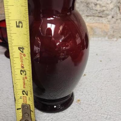 Sale Photo Thumbnail #137: Misc lot of red glass...the scallop, handled bowl is flashed color. The rest are red glass