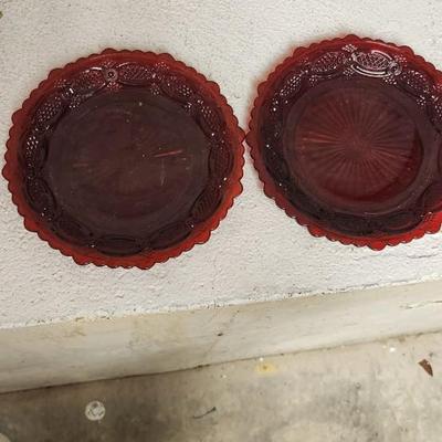 Sale Photo Thumbnail #158: Collection of Avon Cape Cod Ruby Glassware...note the broken stopper. Also, there is still cologne in the candlestick!!!