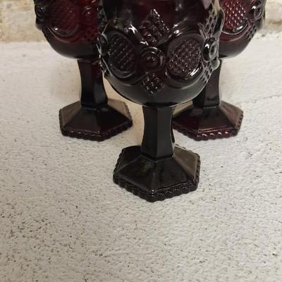 Sale Photo Thumbnail #167: Collection of Avon Cape Cod Ruby Glassware...note the broken stopper. Also, there is still cologne in the candlestick!!!