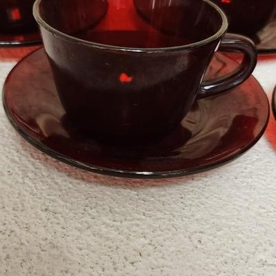 Sale Photo Thumbnail #183: 11 Ruby Red teacups and Saucers. Not all the same