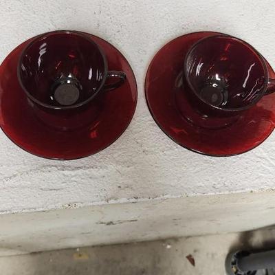 Sale Photo Thumbnail #179: 11 Ruby Red teacups and Saucers. Not all the same