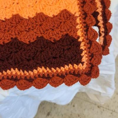 Sale Photo Thumbnail #205: Spectacular coral colored handmade ripples afghan.