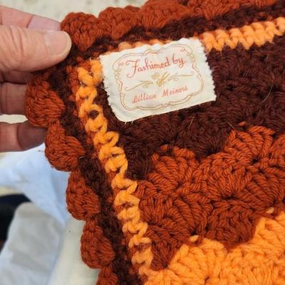 Sale Photo Thumbnail #206: Spectacular coral colored handmade ripples afghan.