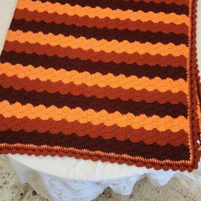 Sale Photo Thumbnail #204: Spectacular coral colored handmade ripples afghan.