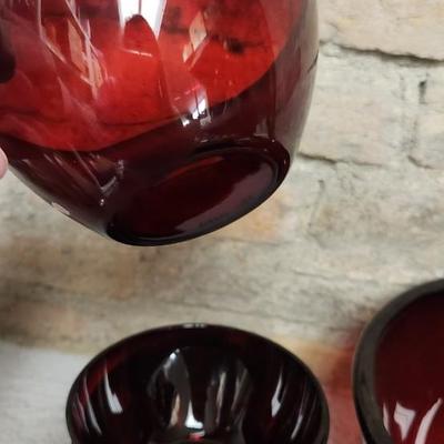 Sale Photo Thumbnail #217: A.mess of Royal Ruby Red Glass bowls...one plastic. That mixing bowl is a stunner!!!